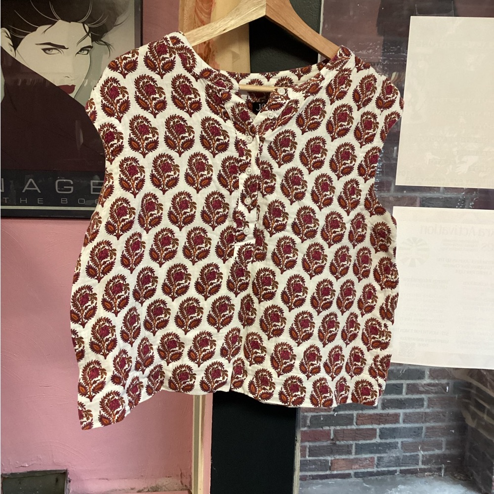 J. Crew Red and White Paisley Blouse